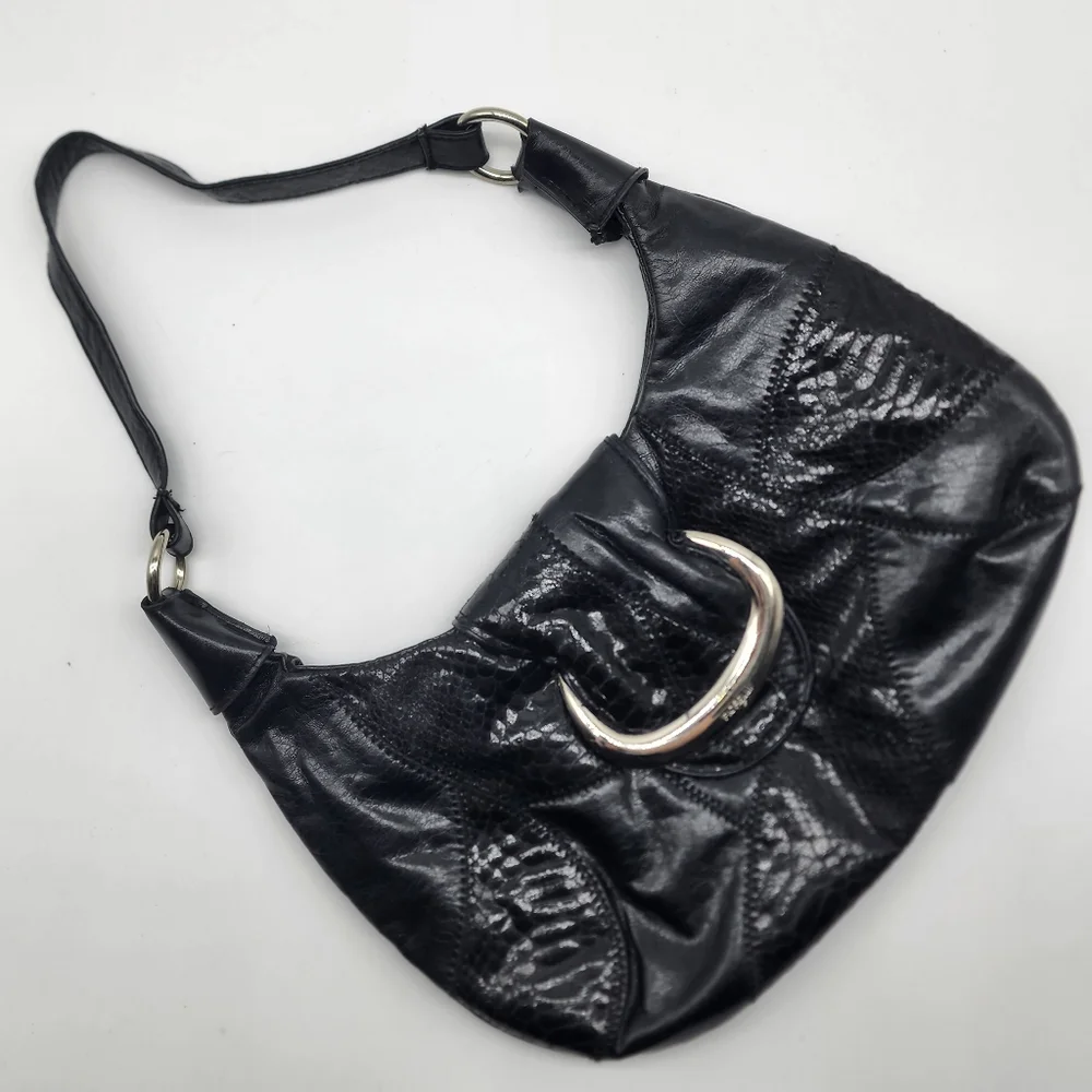 Vintage Fiorelli Black Y2K Patchwork Vinyl Shoulder Bag - Picture 2 of 16